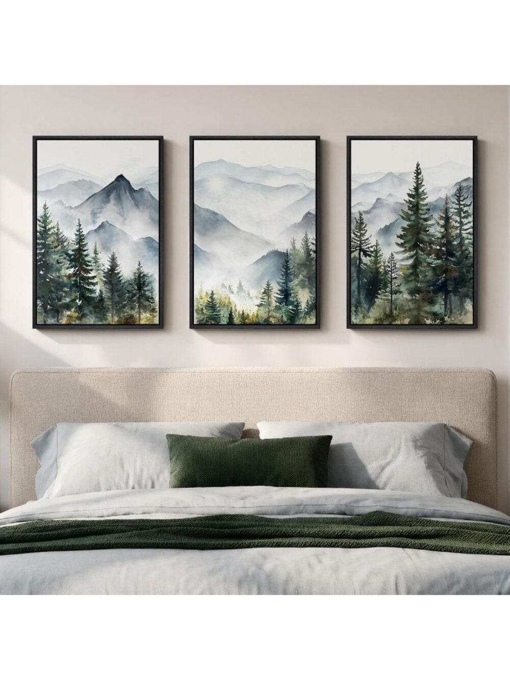 Framed Mountain Forest Canvas Print - 16x24 Inch Landscape Wall Art for Bedroom